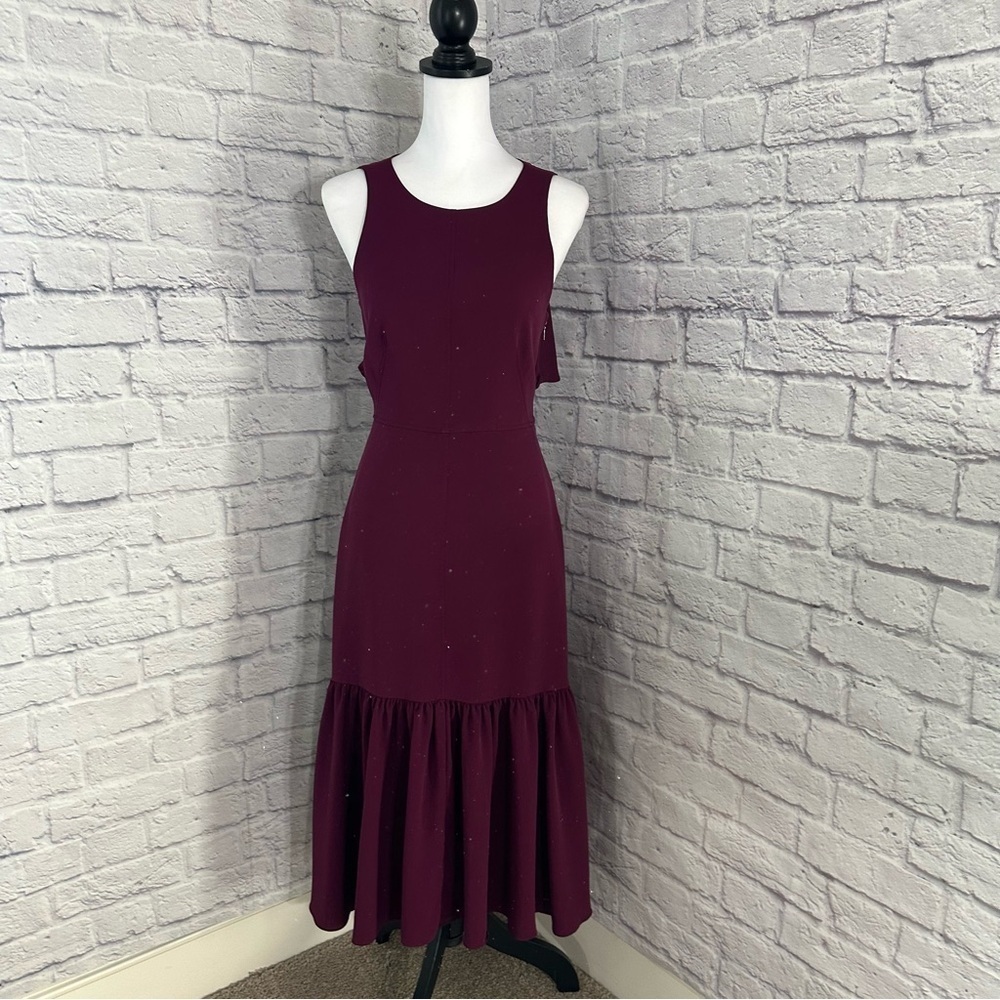 Rebecca Taylor Dress Sleeveless Cutout Midi Flounce Hem Ruffle Back Size 2 Event - Picture 2 of 9
